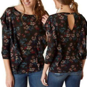 Free People Dock Street Black & Red Floral Top M